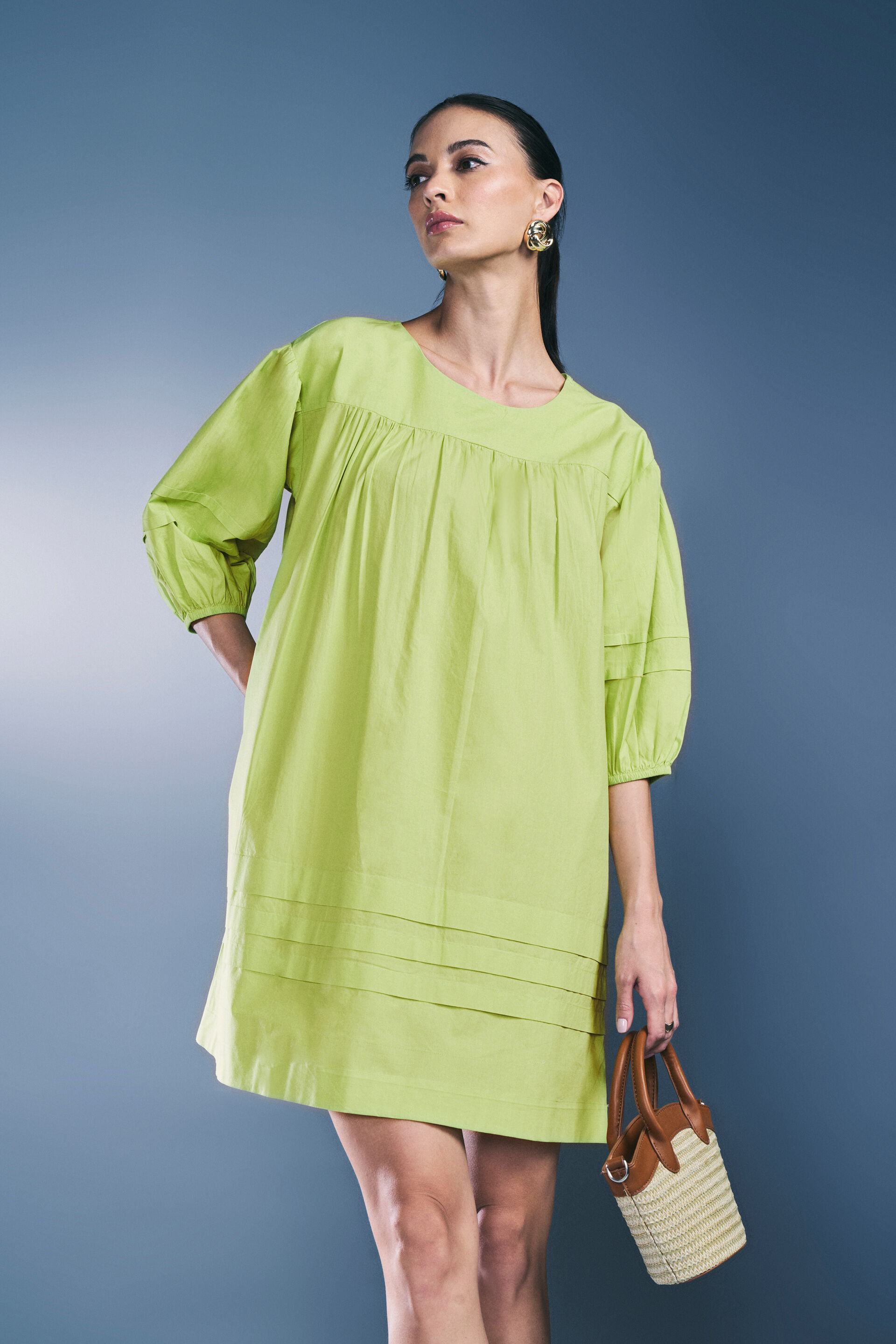Green Drop Cotton Dress, Green, image 2